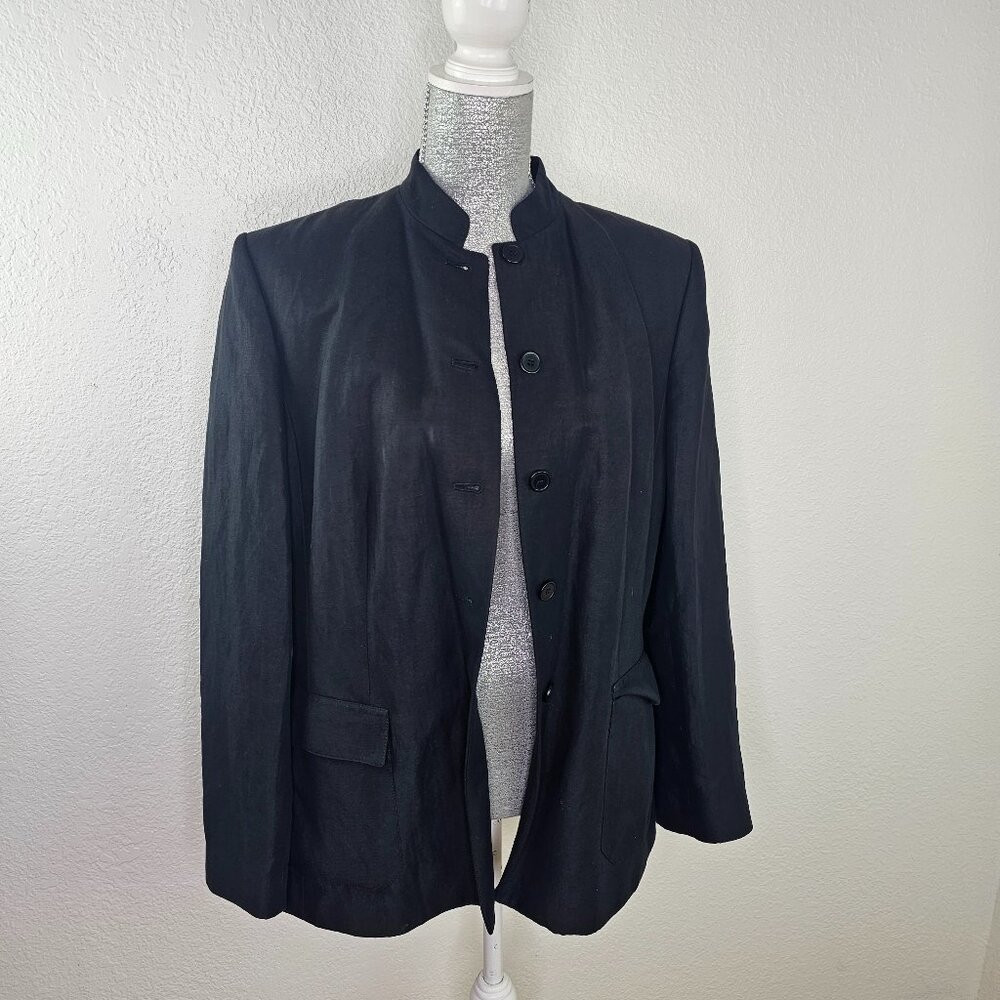 Ann Taylor Linen Black Mandarin Collar Blazer Size 14